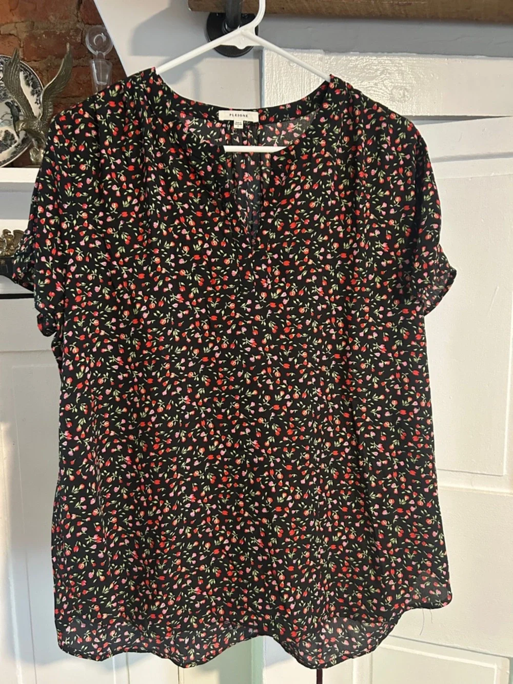 Black Floral Short Sleeve Blouse - Picture 1 of 5